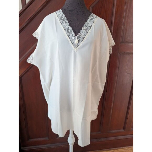 Vintage Ivory Lace Nightshirt Medium 12-14 Polyester With Floral Trim New - Picture 1 of 11